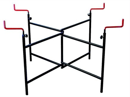 A metal stand with handles designed for paintless dent repair tools.