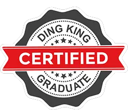 A badge that says ding king certified graduate.