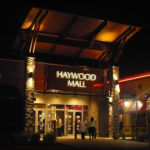 The entrance to hanwood mall at night.